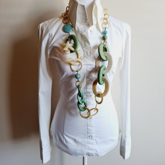 AMLE Italian Long Horn Green Chain Necklace with Python skin - Picture 2 of 16